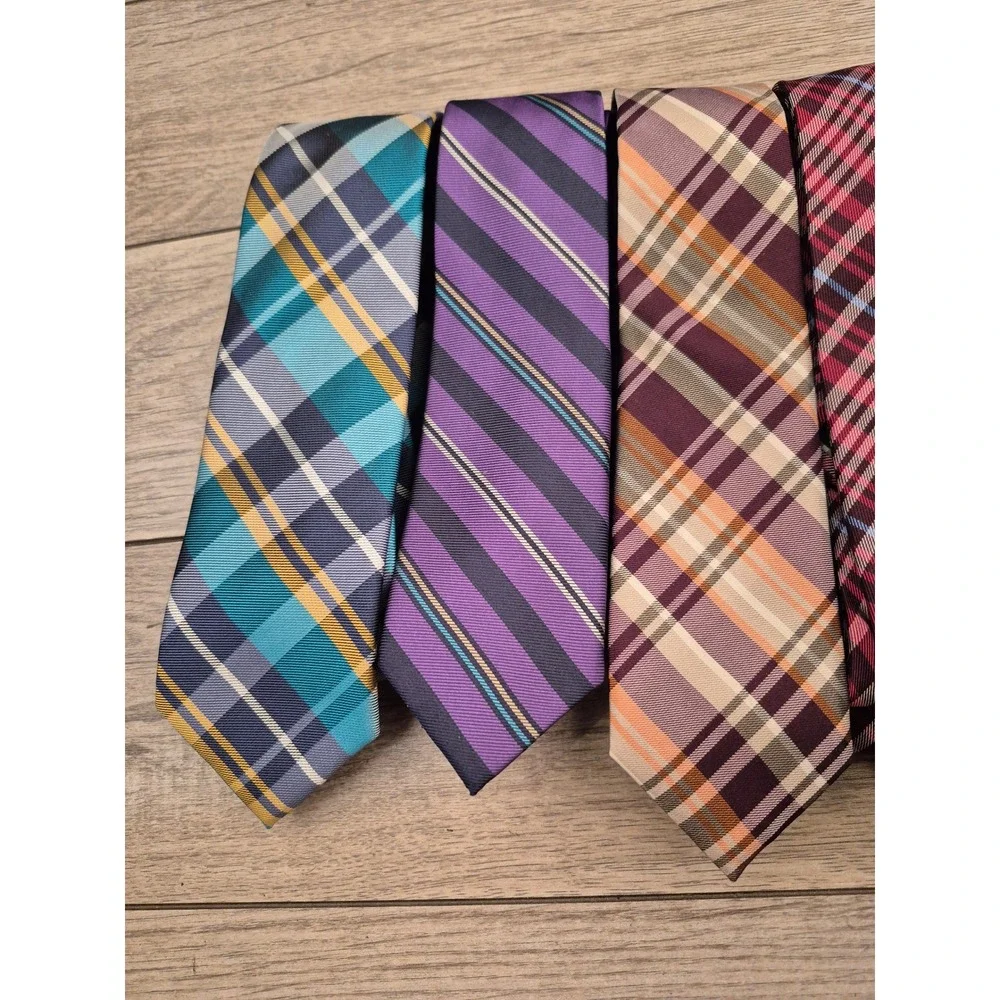 Ben Sherman Mens Silk Necktie Lot 5 Plaid Striped Gingham Teal Purple Red Orange